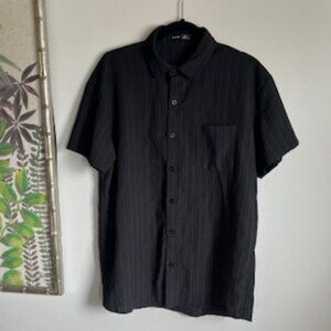 🧡3/15 SHEIN Black Button Down Short-Sleeve Shirt Semi-Sheer Men's L